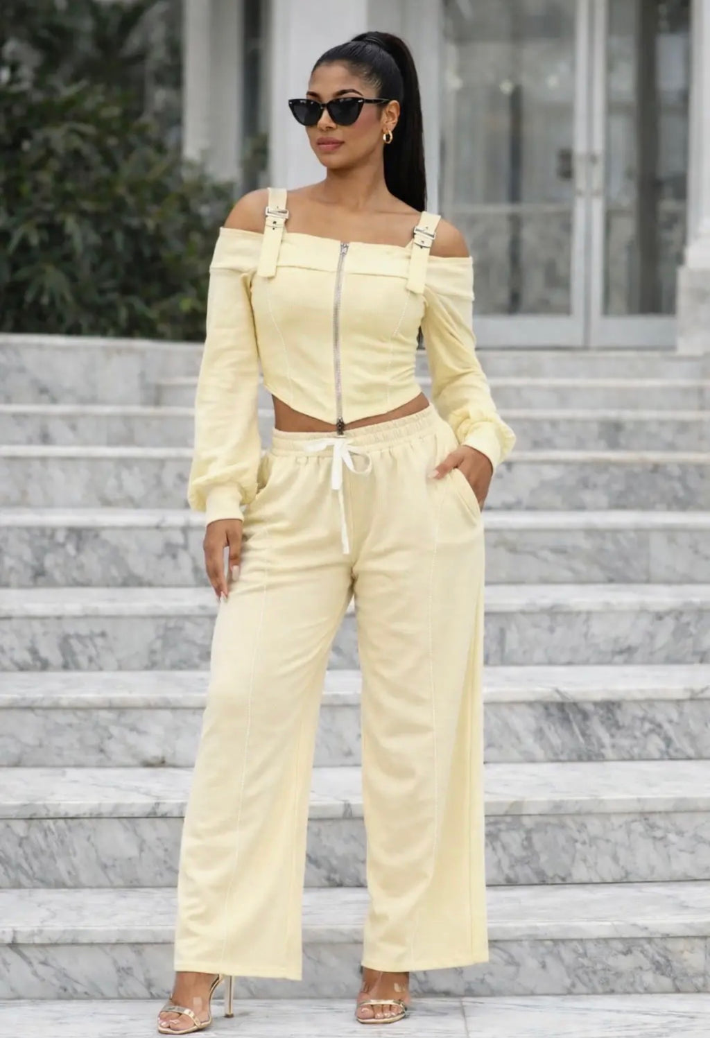 Yellow Off-Shoulder Tracksuit