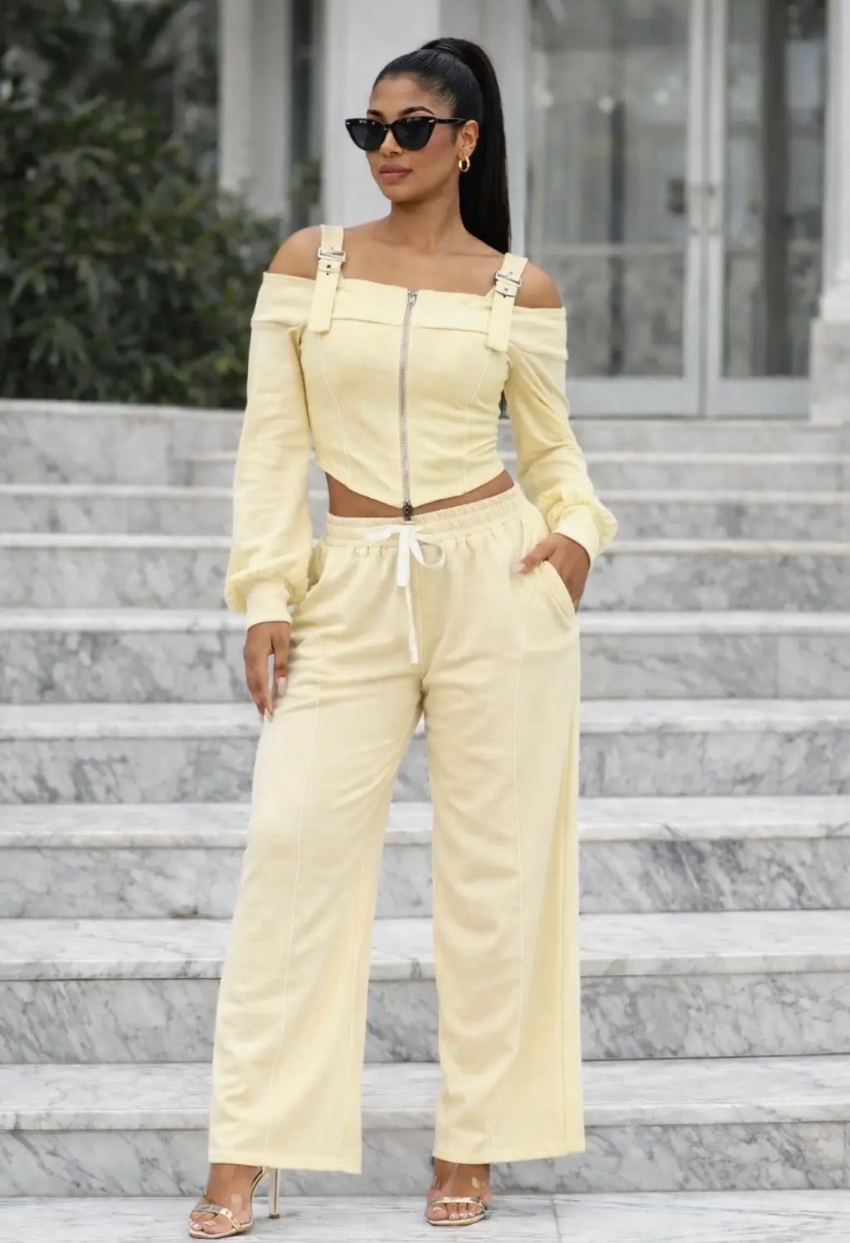 Yellow Off-Shoulder Tracksuit