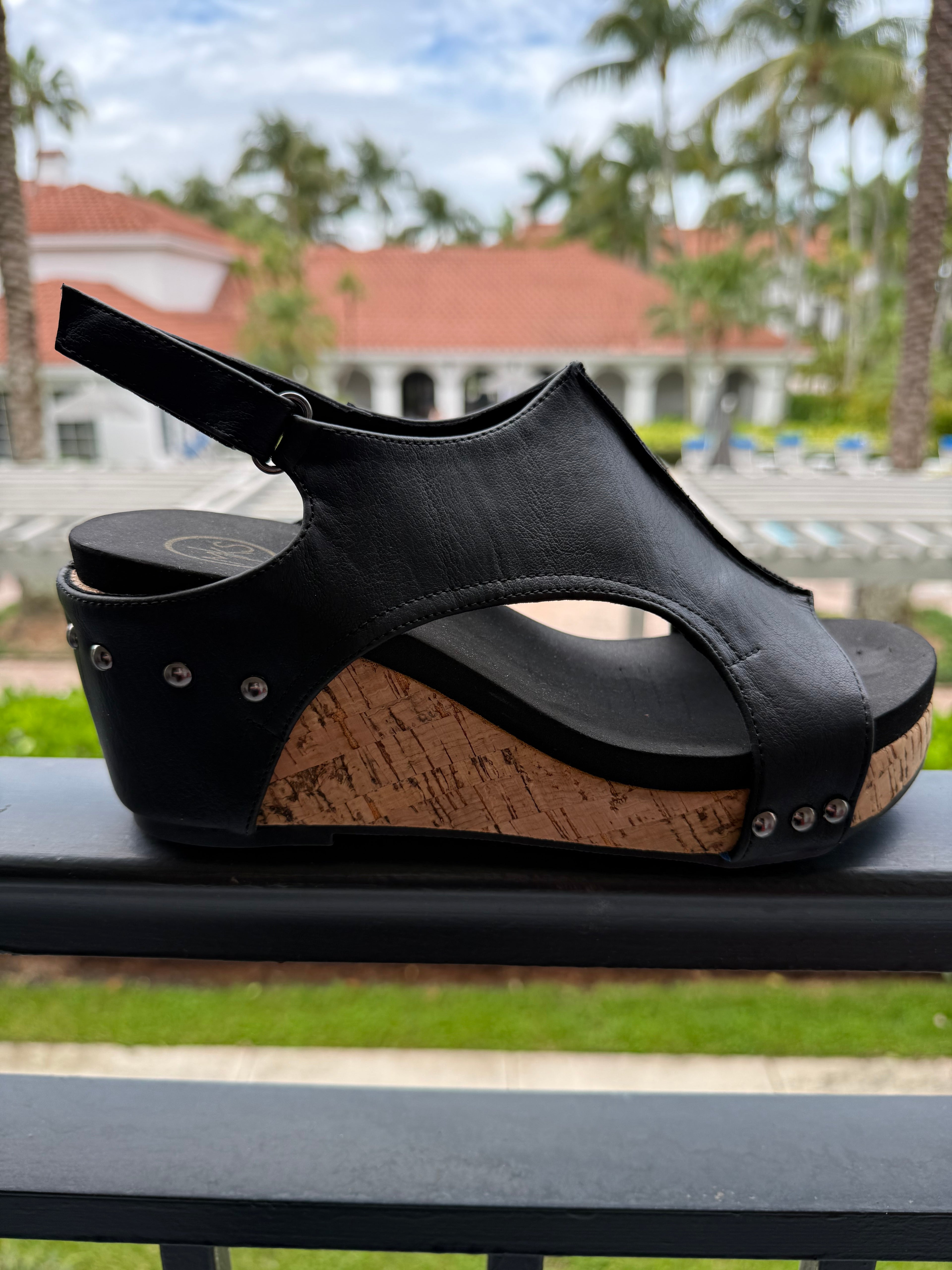 Studded Cork Platform Wedge Sandal — Black
